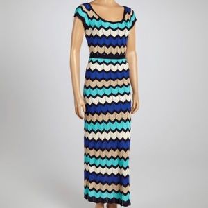 Chevron Blue Knit Maxi Dress